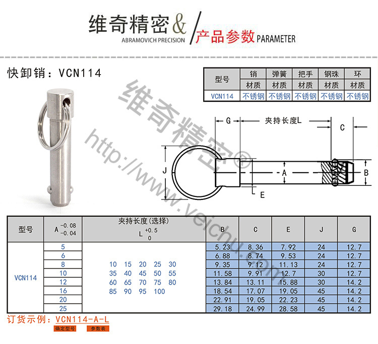 VCN114快卸銷規(guī)格表