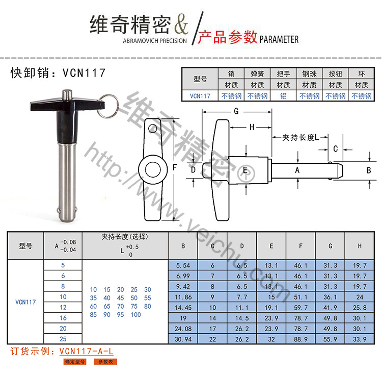 VCN117快卸銷規(guī)格表