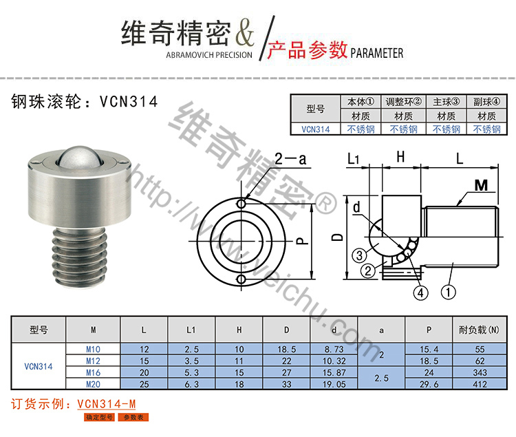 VCN314鋼珠滾輪規(guī)格表