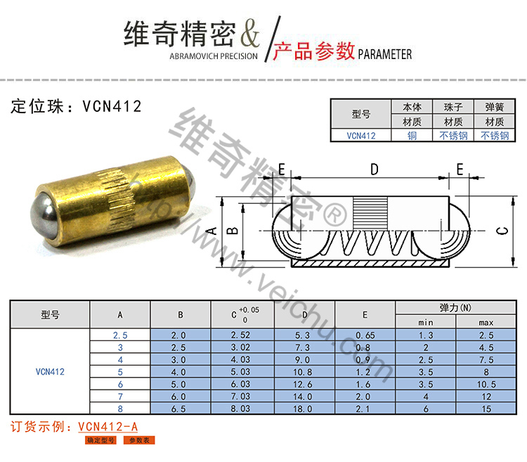 VCN412定位珠規(guī)格表