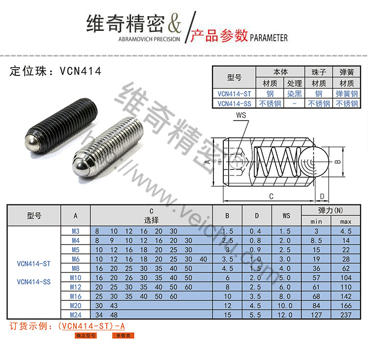 VCN414定位珠規(guī)格表