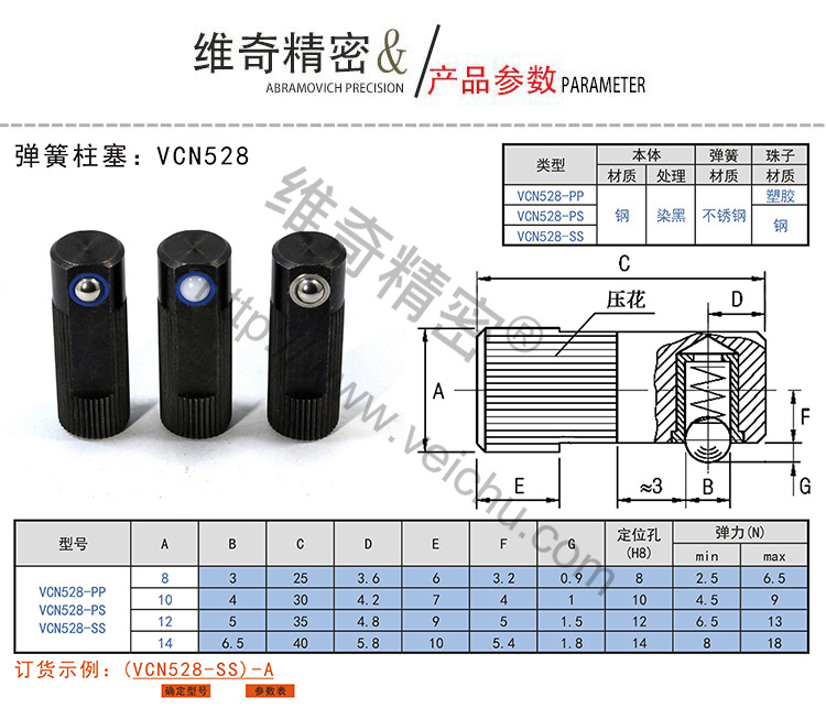 VCN528側向式定位柱規(guī)格表